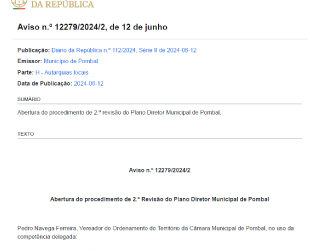Abertura do Procedimento de 2ª Revisão do Plano Diretor Municipal